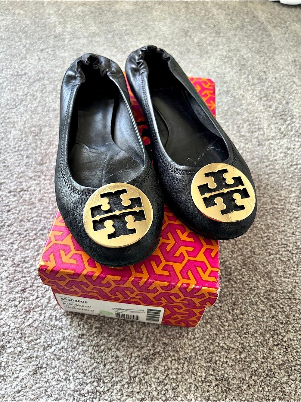 Tory Burch Classic Reva Ballet Black Leather Flats